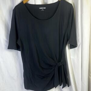 NWT Lands' End Women's Elbow Black Lightweight Jersey Side Tie Blouse Size L